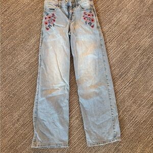 Abercrombie Girls Floral Embroidered Jeans | Size 11/12 Long | Adjustable Waist